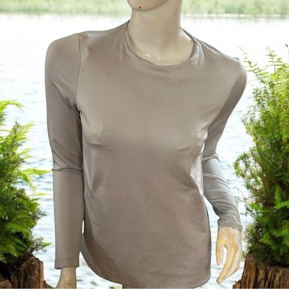 La’nue Ligne metallic gray silver stretch long sleeve top P(XS)